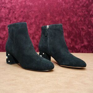 Kate Spade Women Taraji Black Suede Pearl Block Heel Ankle Boots 9US